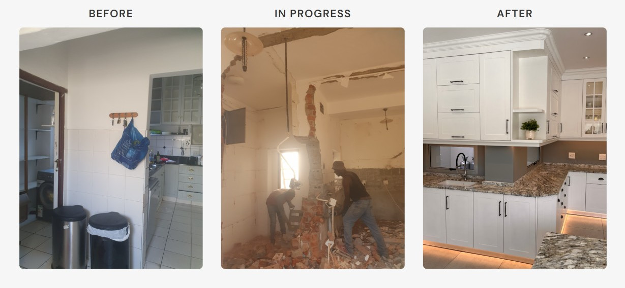 Kitchen Process: Before, In Progress, After